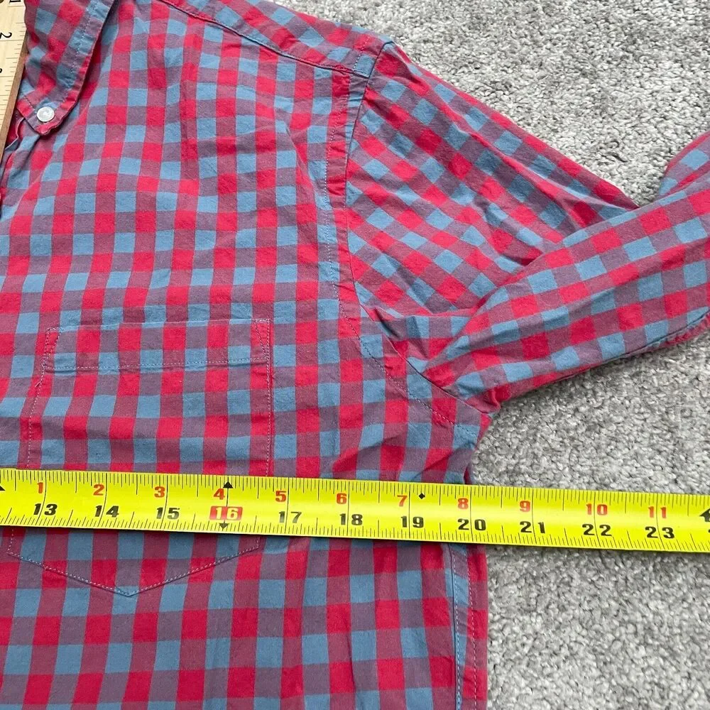 J.Crew Flex Washed Slim Fit Shirt Mens Medium Red Blue Plaid Long Sleeve Casual